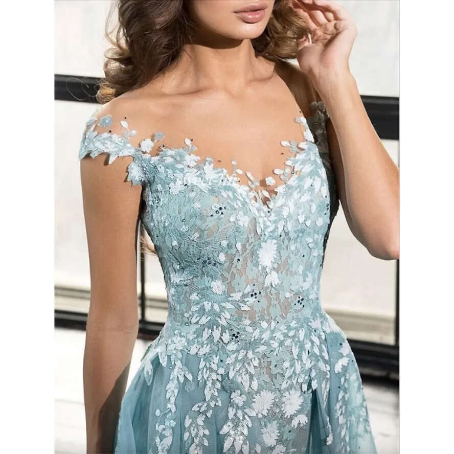 Vkiss 2024 Light Blue Sweetheart Neck Prom Dress Strapless Backless Tiered High Low Formal Evening Party Gowns Vestido 0509