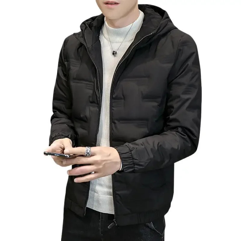 2023 Winter Mens Lightweight Warm Fashionable Casual Slims Smooths Your Silhouette Hooded Down Jacket Trendy White Duck Coat 241024