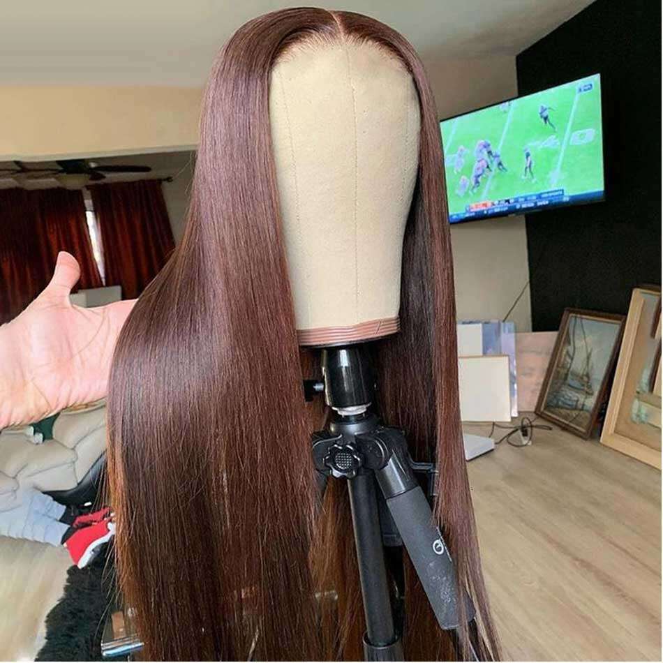 Premium Chocolate Brown Colored x HD Lace Front Human Hair Wigs Raw Indian Straight Frontal