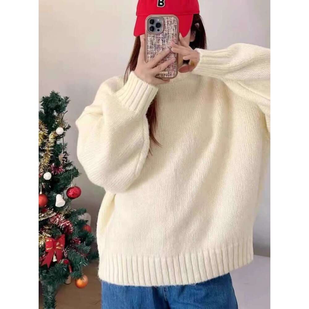 Fashion Crew Neck 100 Pure Cashmere Sweater Silhouette Pullover For Women Autumn/Winter Loose Wool Knit Long Sleeve