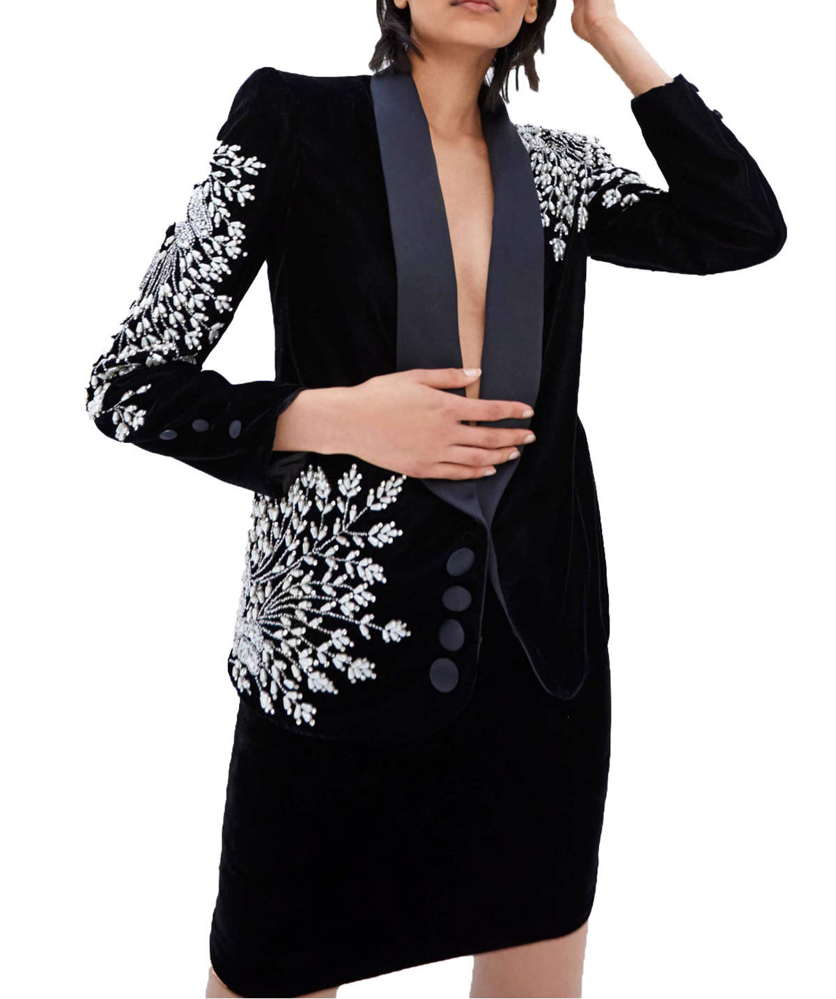 Glittering Beading Women Blazer Dress Sets Slim Fit Crystal Prom Evening Guest Formal Wear Custom Made 2 Pieces Skirts Suits