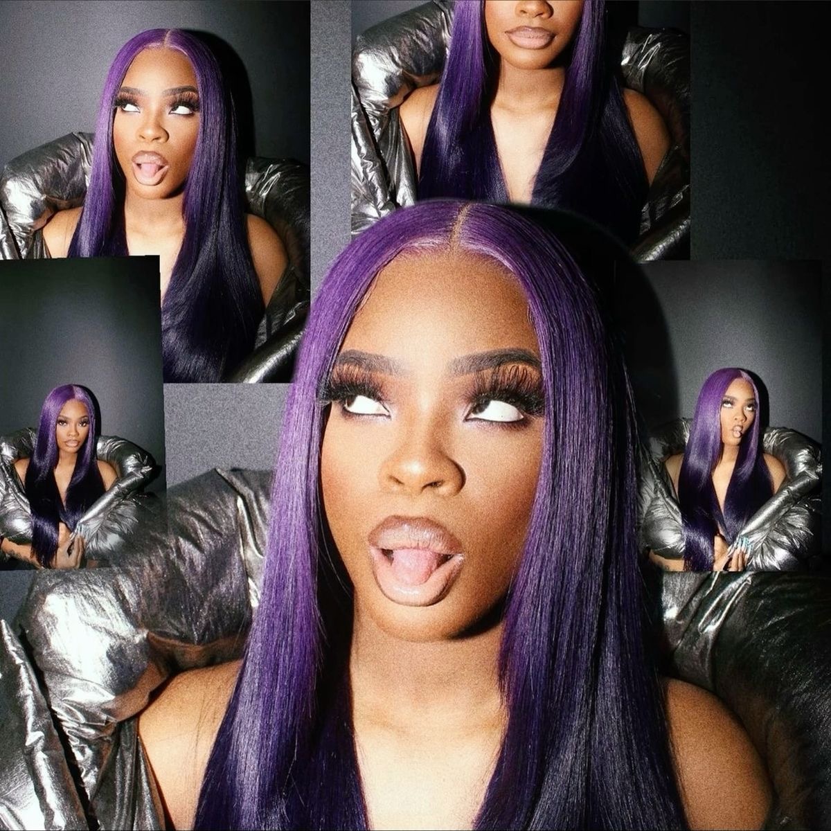 Long Straight Synthetic Lace Front Wig Glueless Ready to Wear Dark Purple Hair Frontal Wigs for Women Party Cosplay