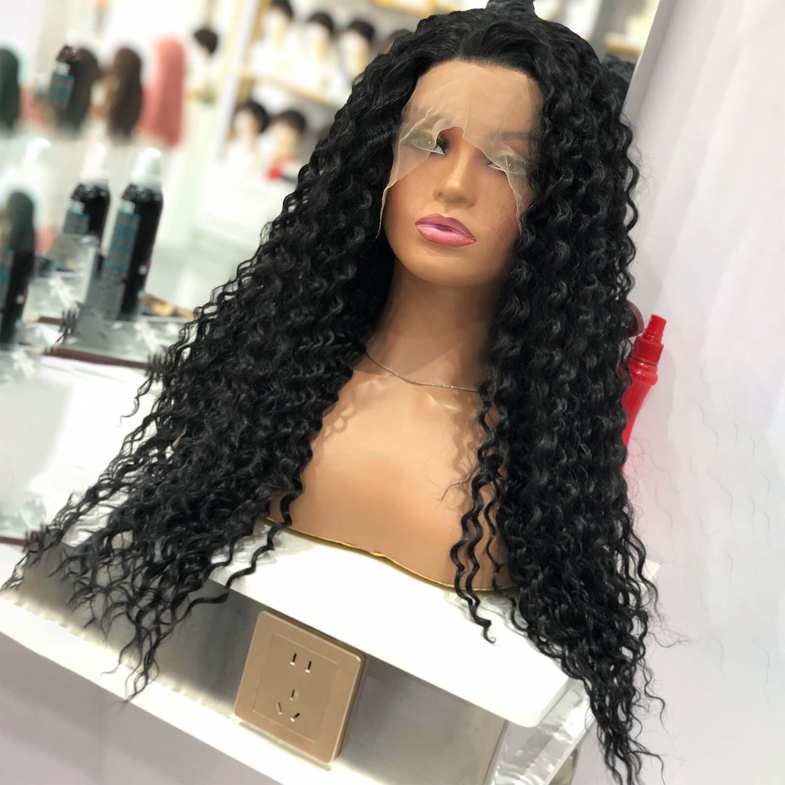 Deep Synthetic Lace Front Wig Glueless Frontal Long Hair Afro Kinky Curly Wigs for Black Women Party Daily