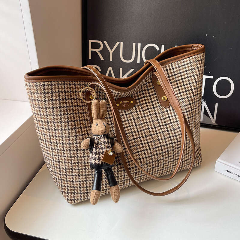 Thousand Bird Grid for Women's Spring/Summer 2024 New Fashionable Large Capacity Single Shoulder Underarm Bag, Premium Tote Bag