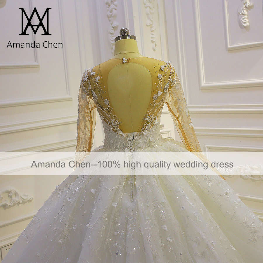 vestido de noiva civil Long Sleeve Lace Appliqued 3D wers Wedding Dress