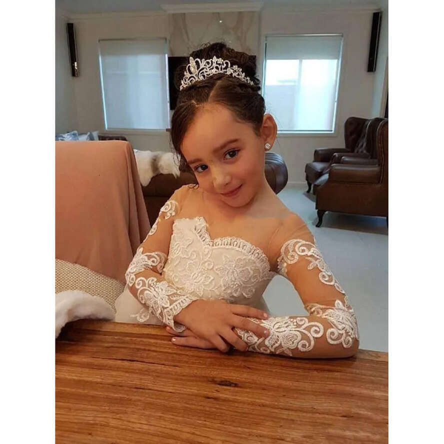 Wer Dresses For Wedding Long Sleeves Lace A E Kids Formal Wear Knee Length Multilayer Girls Pageant Dress 0508