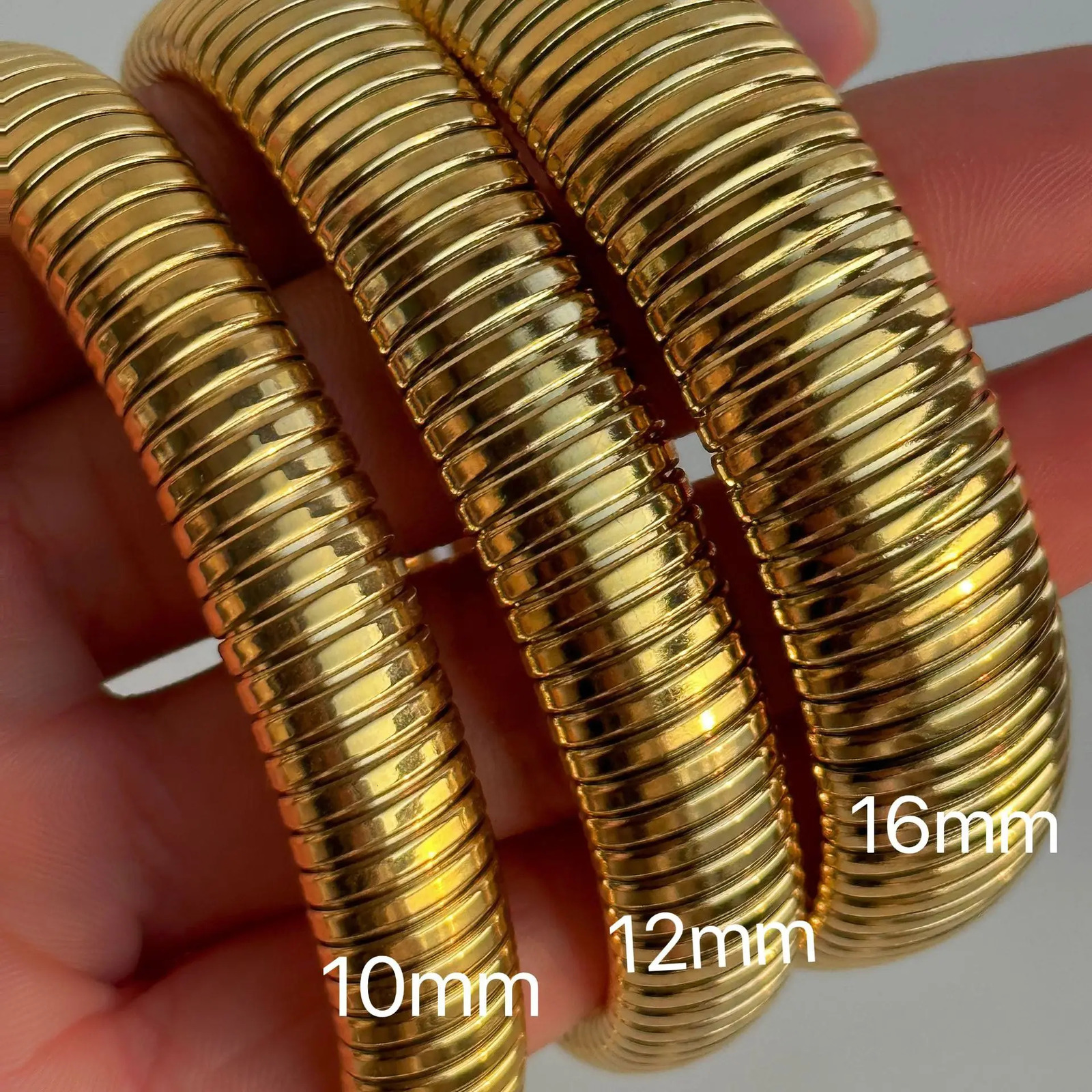 18k Gold Plated Steel Bracelet Vintage Elastic Gypsy Polishing Bangle For Women Girls Fashion Aesthetic Jewelry 241028