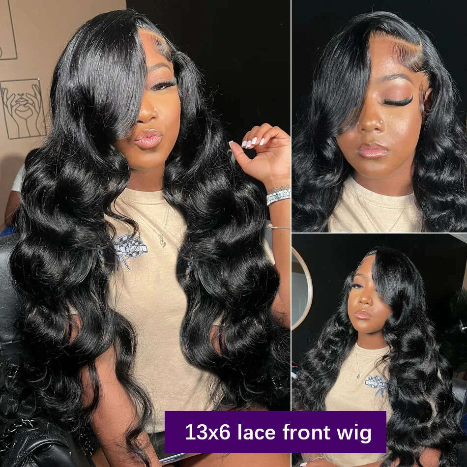 Density x black Body Wave Lace Front Human Hair Wig Brazilian Remy Inch Frontal Wigs PrePlucked For Women