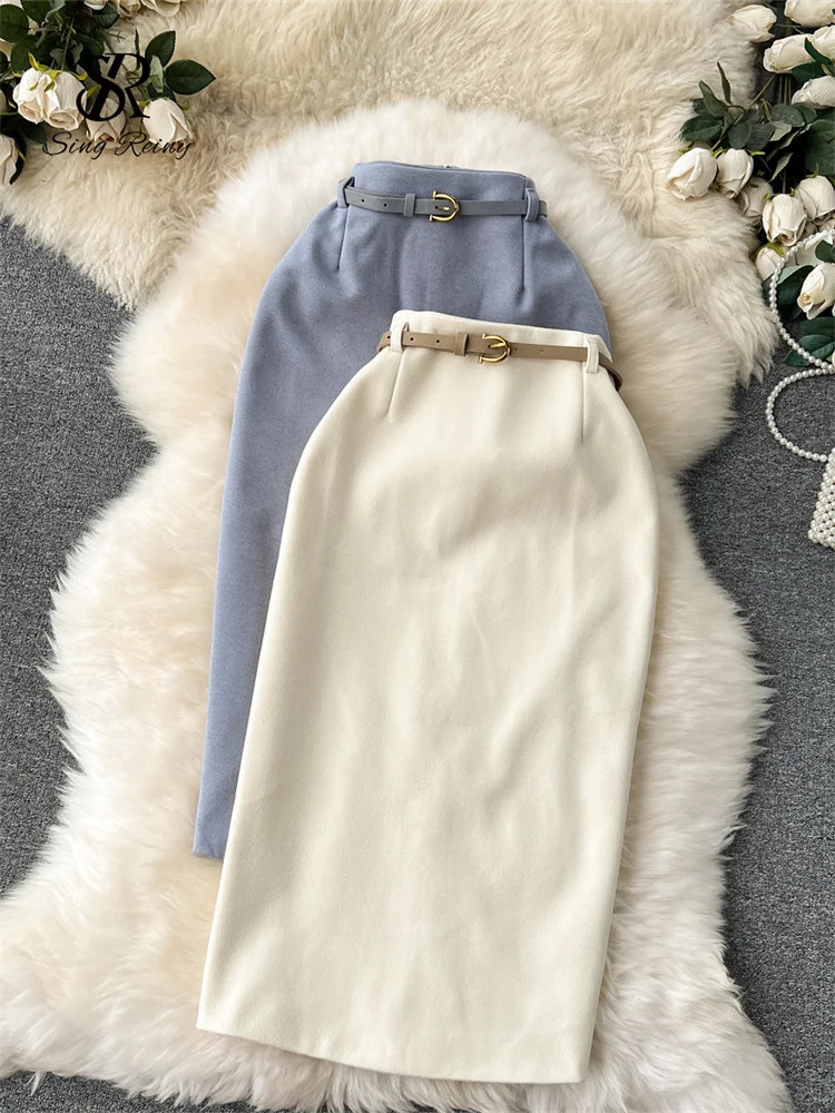 Singreiny Temperment Women OL Skirt Solid Zipper Strap Fashion High Street Korean Style Fashion Basic Slimming Skirt 241028