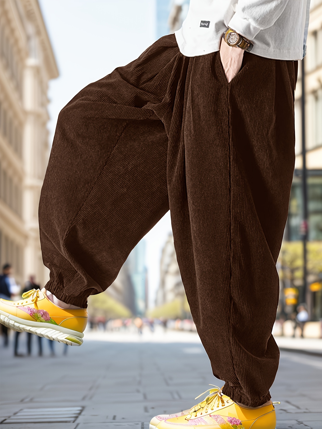 Men's casual loose velvet pants, fashionable and comfortable waist cinching sports harem pants, suitable for yoga