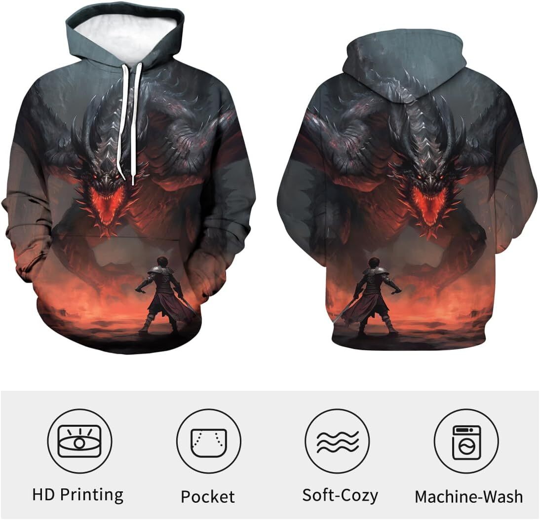 Hoodie for Mens cool Mens Animal Shirt Retro Dragon 3D Printing Graphic Hoodie Hoodies Hooded Sweatshirts Graphic Hoodies sweatshirt Trendy patterns