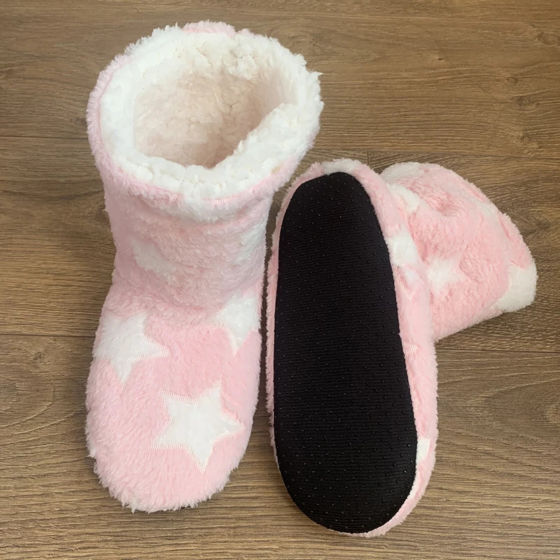 VENTACT Christmas Sock Shoes Woman Star Pattern Winter Slippers Thick Warm Floor Shoes Non-Slip Indoor Cotton Boots Coral Fleece 241025