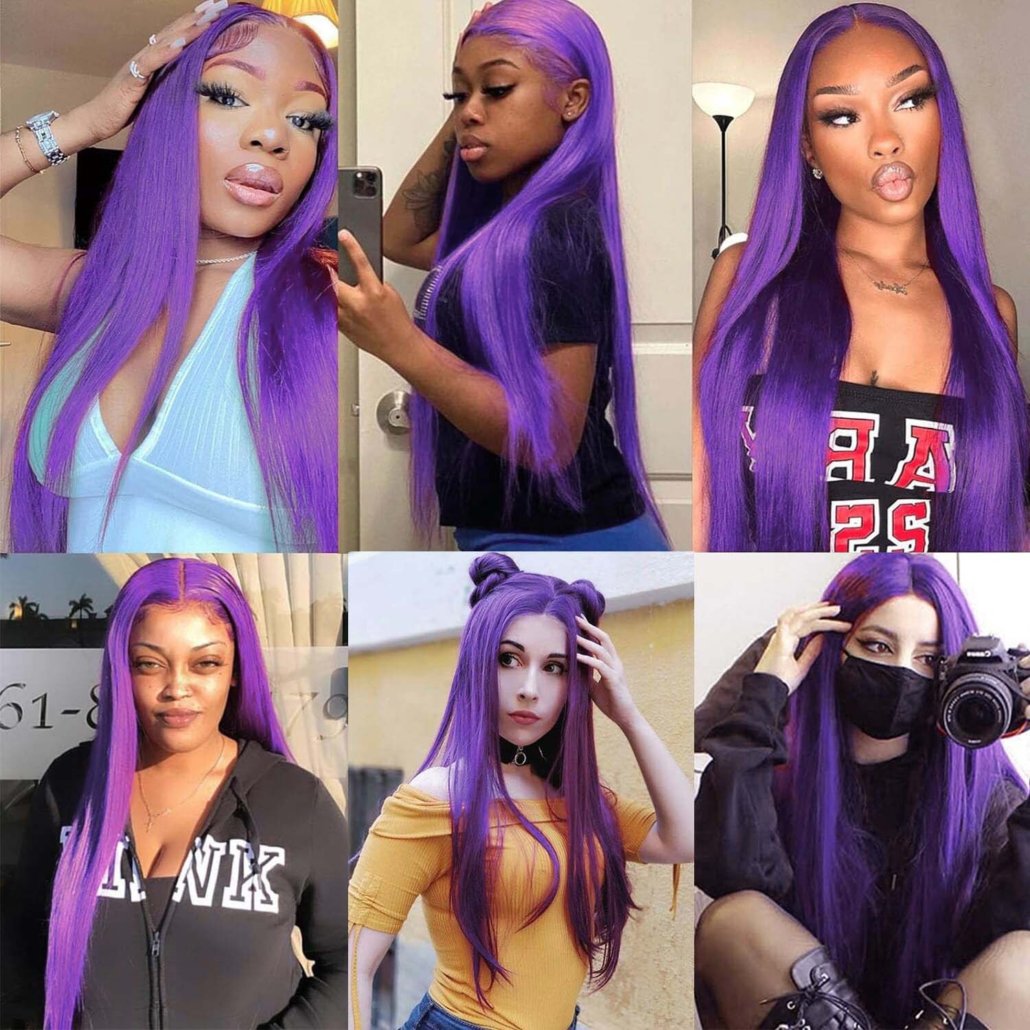 RDY Long Silky Straight Synthetic Front Wig Glueless Deep Purple Color Hair Frontal Lace Wigs for Women Daily