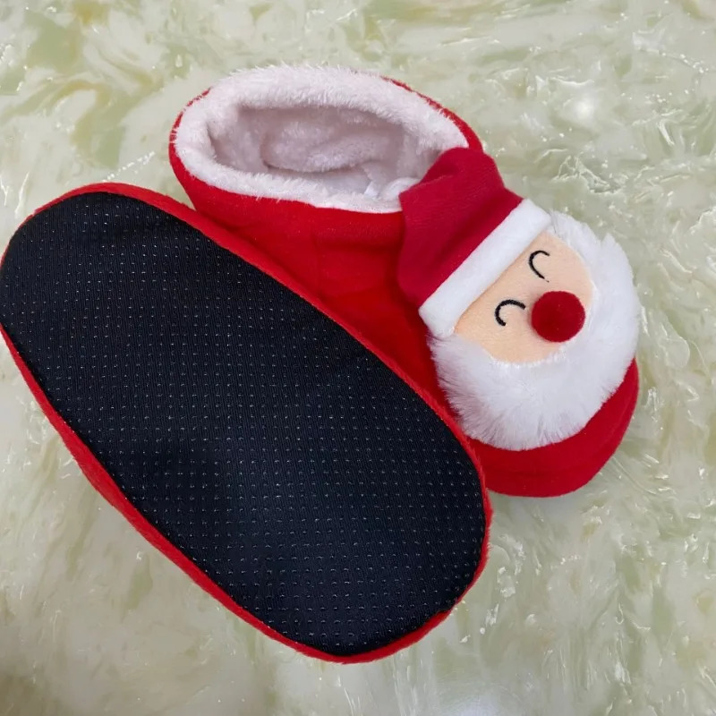 2024 Winter Warm Slippers Men Cartoon Christmas Red Boots Women Home Christmas Cotton Shoes Family Warm Non Slip Cotton Boot 241025
