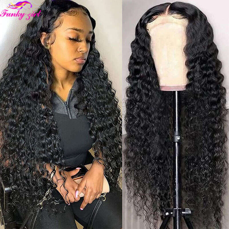 Density Deep Wave x Lace Front Human Hair Wig Curly Frontal Wigs For Women Pre Plucked