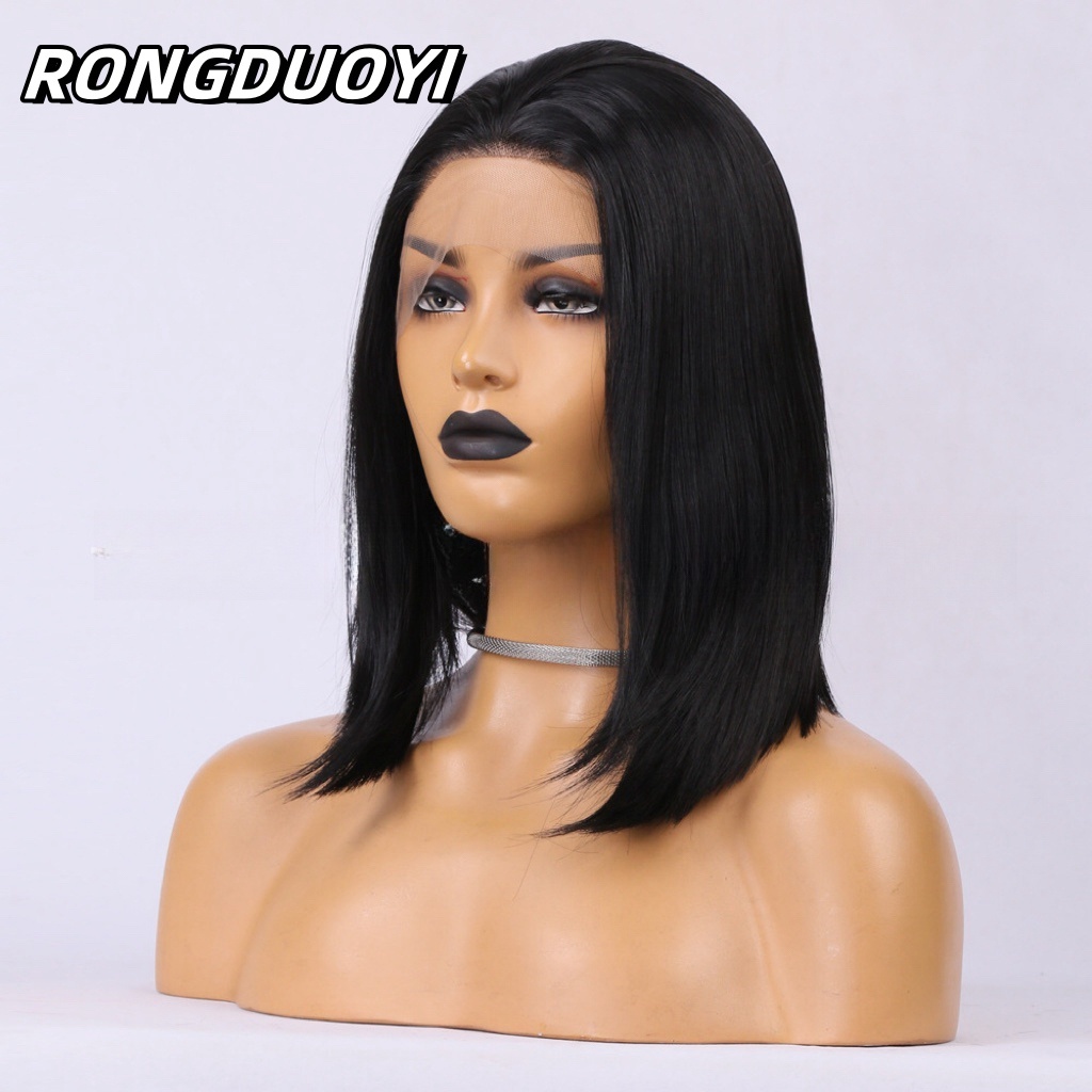 13X4 Straight Synthetic Front Wig Shoulder Length Short Black Bob Hair Lace Frontal Wigs for Women Daily Use