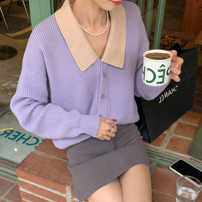 Korean Style Slightly Tipsy Tender Romantic Purple Autumn And Winter New Sweater Cardigan Knitted Jacket Women F1028#42
