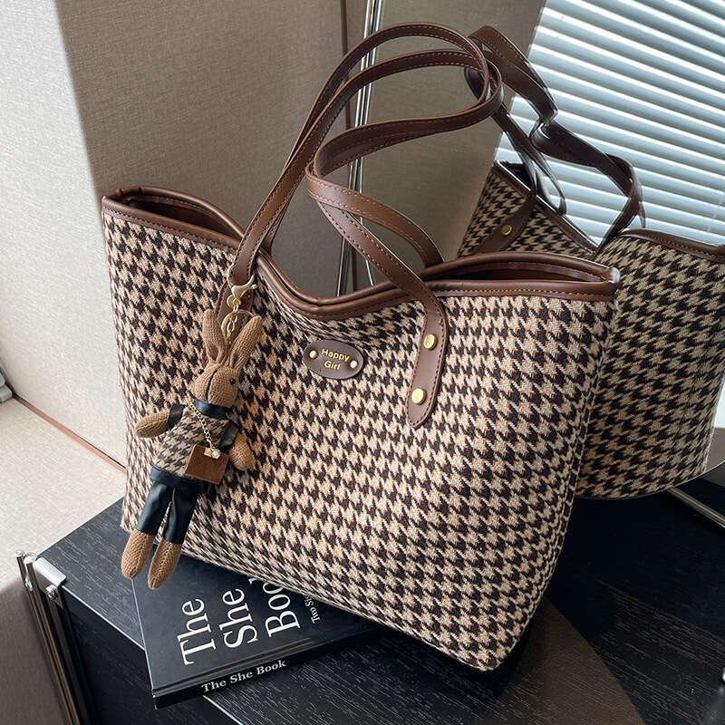 Thousand Bird Grid for Women's Spring/Summer 2024 New Fashionable Large Capacity Single Shoulder Underarm Bag, Premium Tote Bag