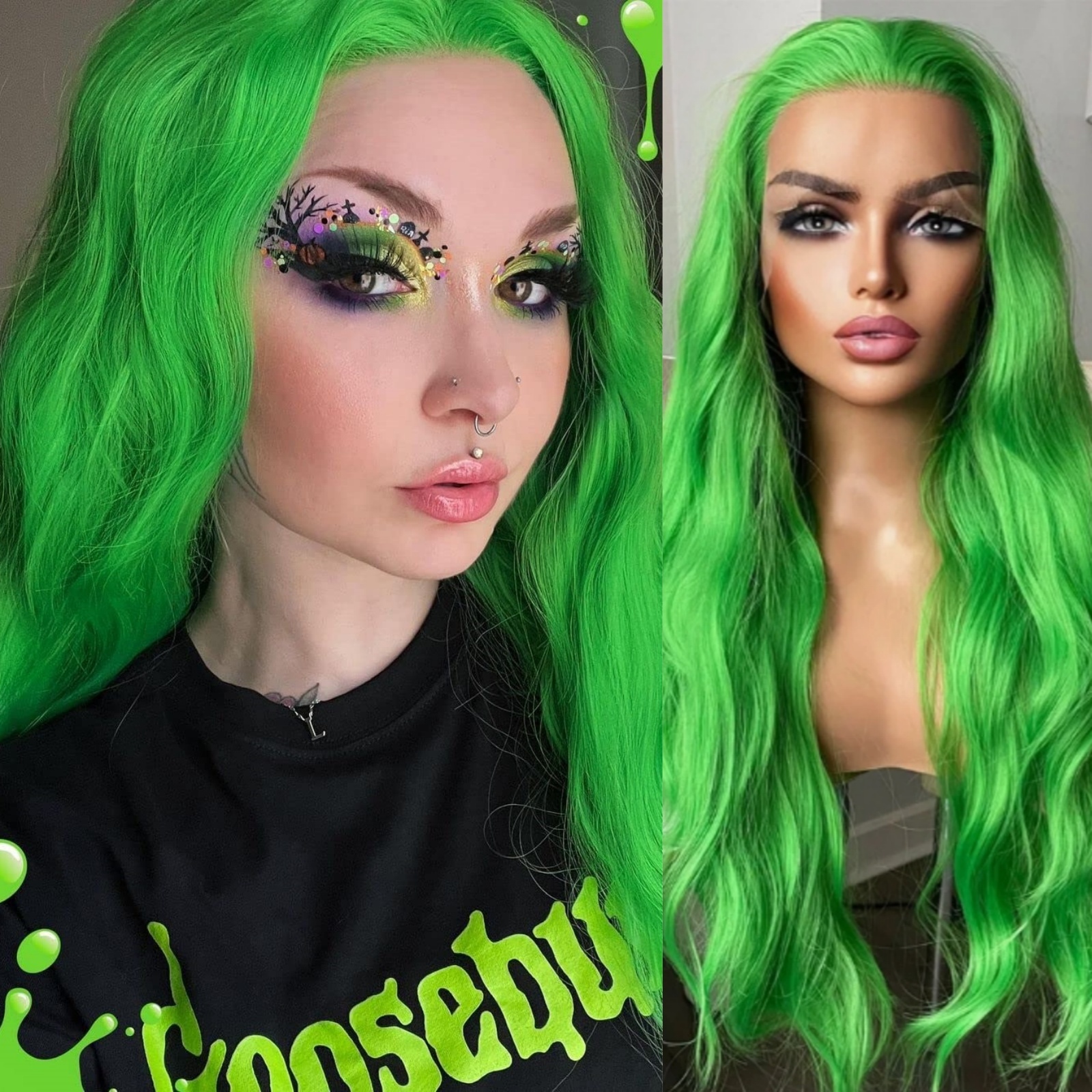 RDY Lime Green Natural Body Wave Synthetic Front Wig Glueless Long Wavy Colored Hair Lace Frontal Wigs for Women Daily
