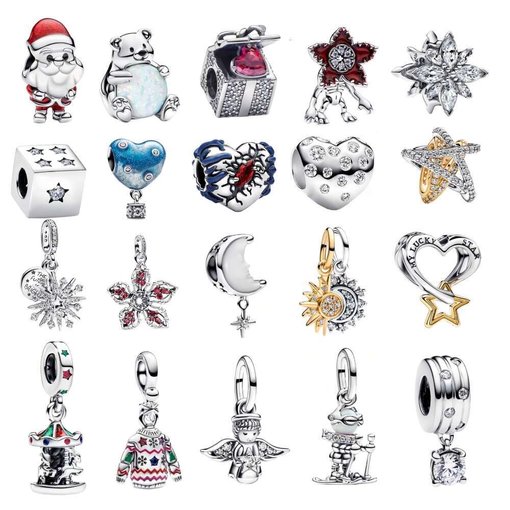 New Christmas Santa Charm Sterling Silver Spinning Carousel Angel Dangle charms beads Fit Bracelet DIY making