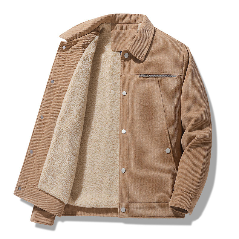 2024 new designer corduroy jacket men's winter mature temperament workwear casual lapel velvet jacket