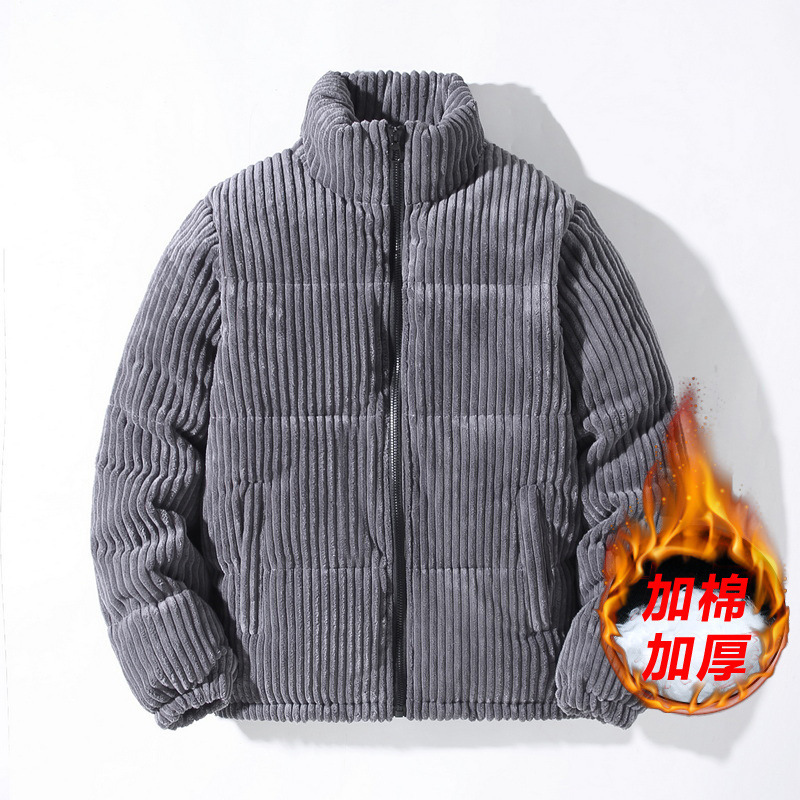 2024 new designer winter corduroy thick warm men's cotton jacket, teenage student lambing wool top