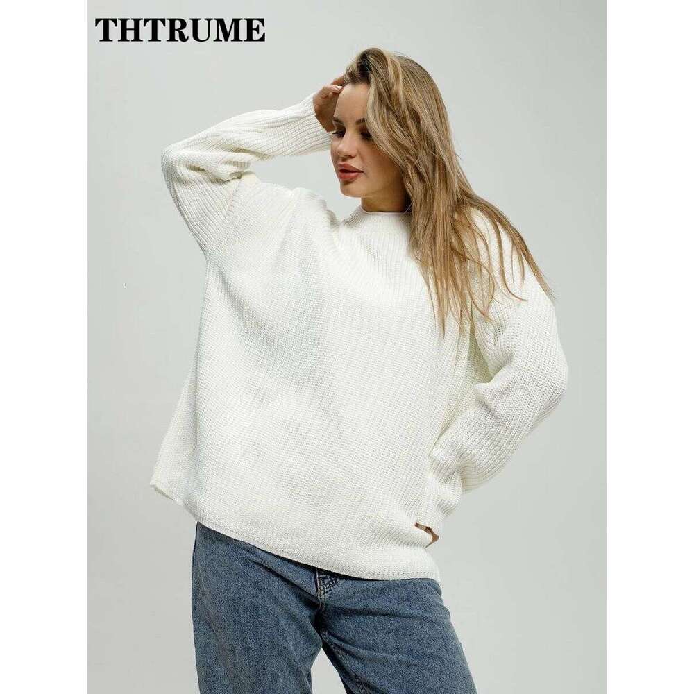 2024 New Round Neck Sweaters For Women Fashion Solid Loose Autumn Winter Thick Jumpers Tops Casual Streetwear Knit Pullovers