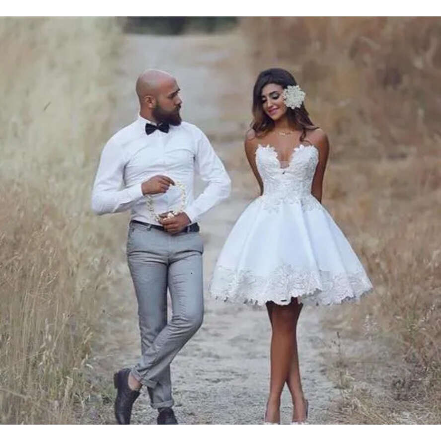 New A E Wedding Dresses Sweetheart Short Beach Lace Bridal Gowns Custom Size Handmade Appliques Best Selg Fashion Romantic 94 0510