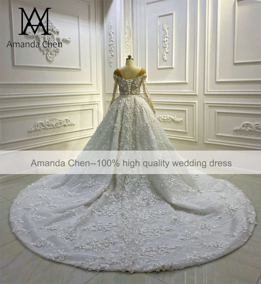 novias 2024 Long Sleeve Lace Applique Pearls 3D wers Detachable Skirt Wedding Dress