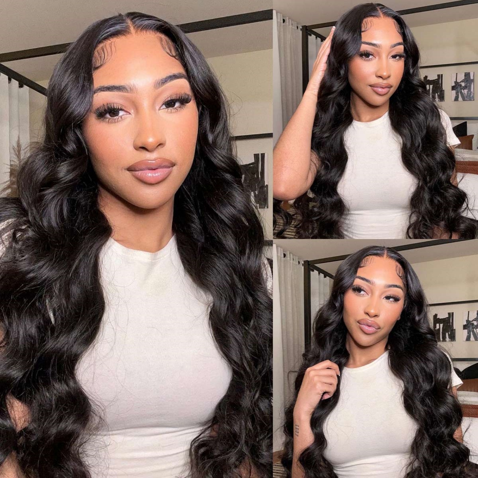 Jet Black Loose Body Wave Synthetic Lace Front Wig Long Curly Wavy Natural Colored Hair 13X4 Frontal Wigs for Women Daily