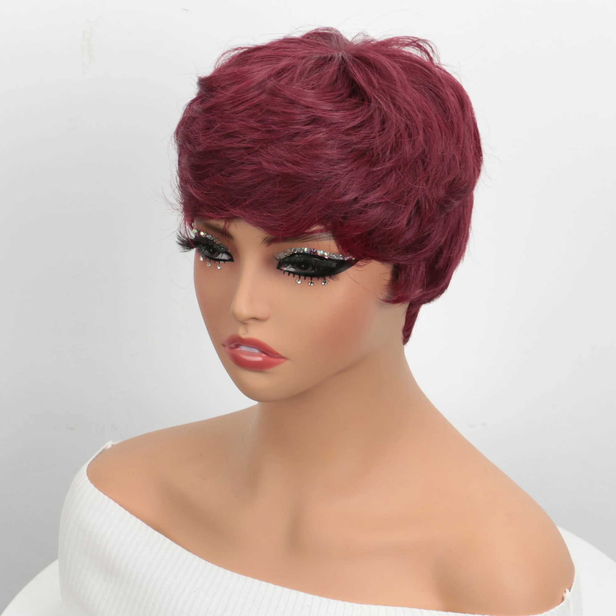 E-cut wig short Bob wig layered E-cut wig black female Brazilian Remy without glue or lace M241028