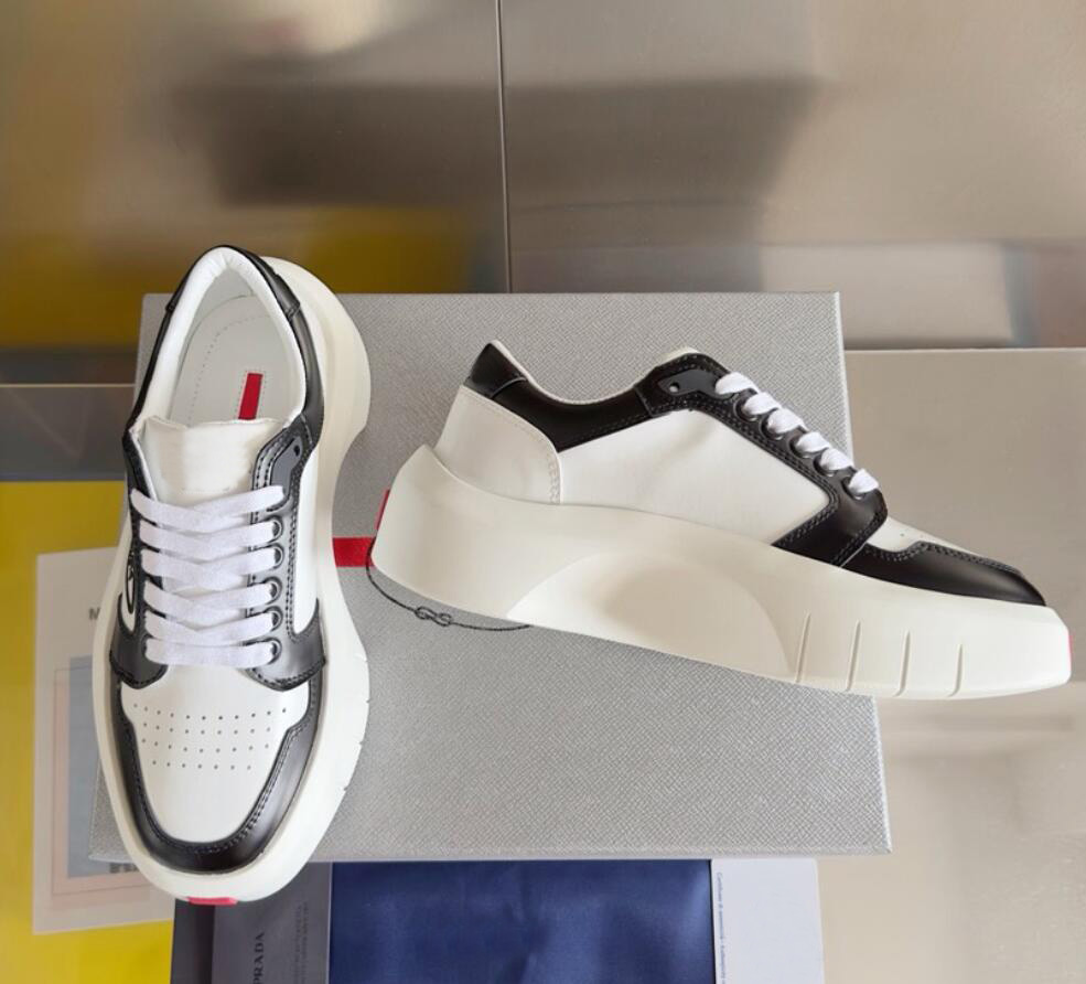 2025s Winter Platform sneaker men and women casual leather shoes Trian logo Patchwork Downtown low-top flats Training lace up Race Rubber flats 35-45Box