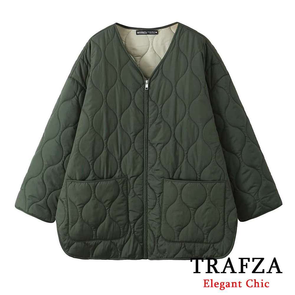 TRAFZA Women Padding Zip Up Puffy New 2024 Fashion Street Fall Winter Jacket Coat