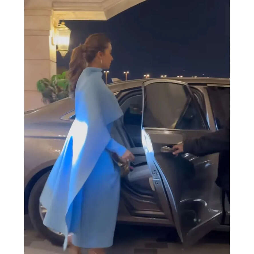 Mother Of The Bride Dresses With Cape Sheath Tea Length Prom Gown For Special Ocns Long Sleeve Muslim Formal Dress Evening Gowns 0515