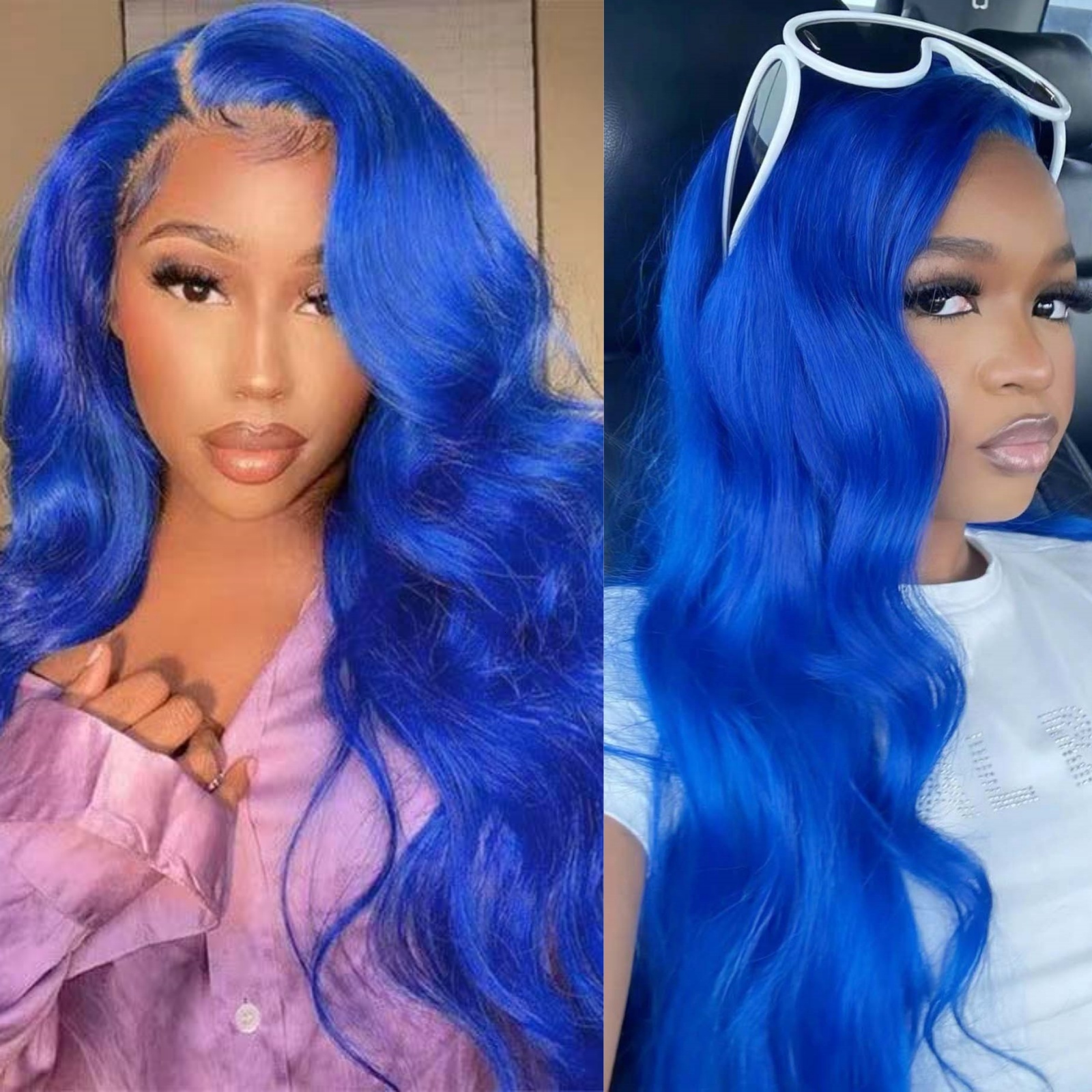 Royal Blue Front Body Wave Synthetic Wig Glueless Dark Colored Long Wavy Hair Frontal Lace Wigs for Women Party Cosplay