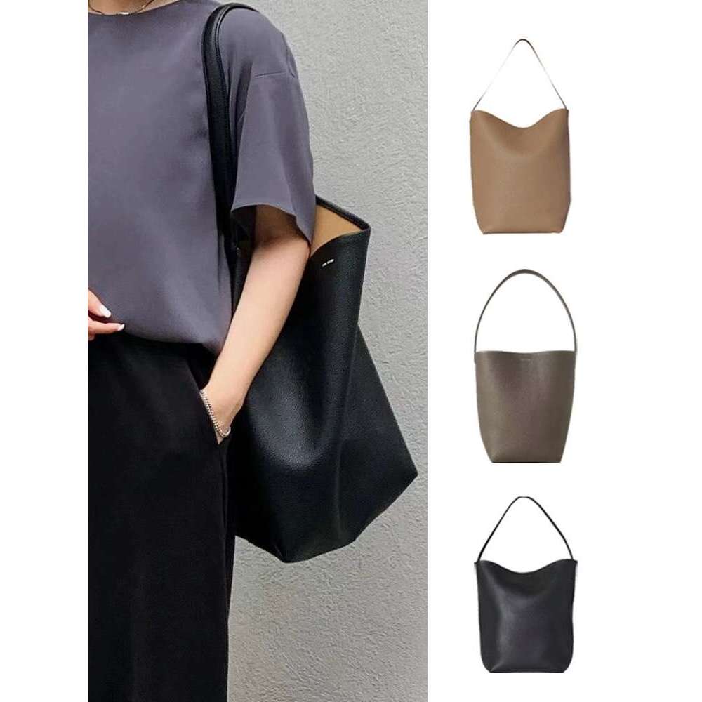 New 2025 Bucket Senior Shoulder Handbag Litchi Grain Cowhide Large Capacity Tote Bag Female
