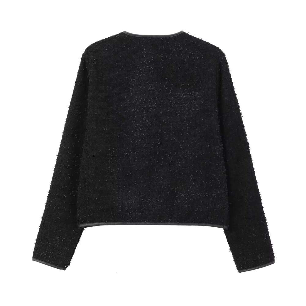 TRAFZA Women Fashion Metallic Color E Textured Button Pocket Jacket 2024 Autumn Winter Vintage Commuter Coat