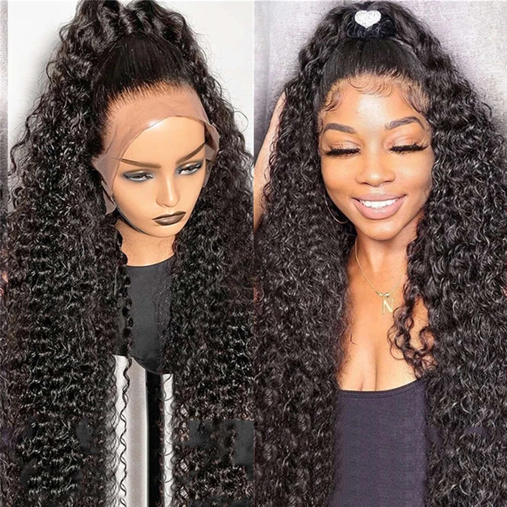 Kinky Curly Wigs x HD Lace Front Human Hair Black Deep Wave Frontal Wig Closure
