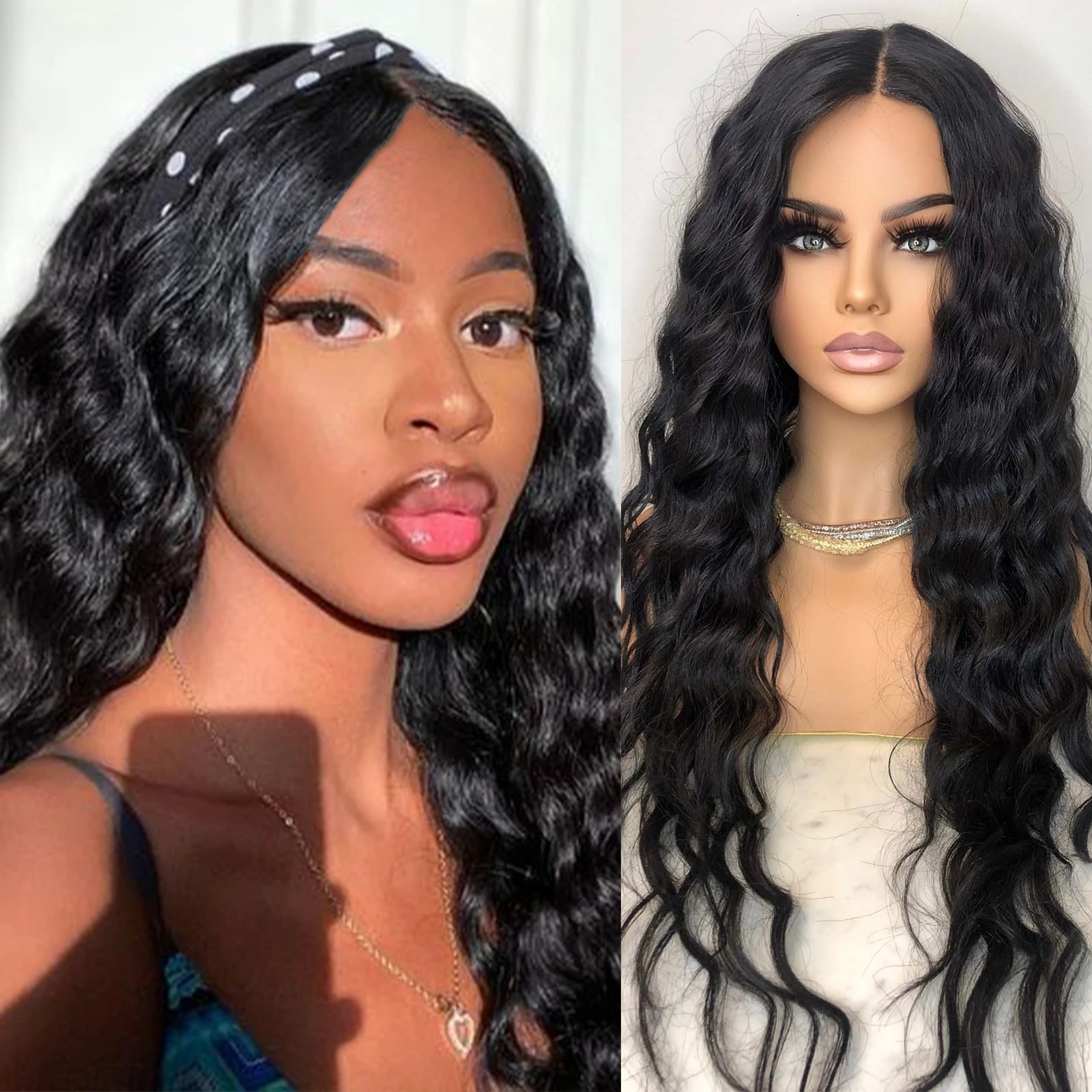 13X4 Curly Synthetic Front Wig Natural Afro Long Black Hair Deep Wave Lace Frontal Wigs for Women Party