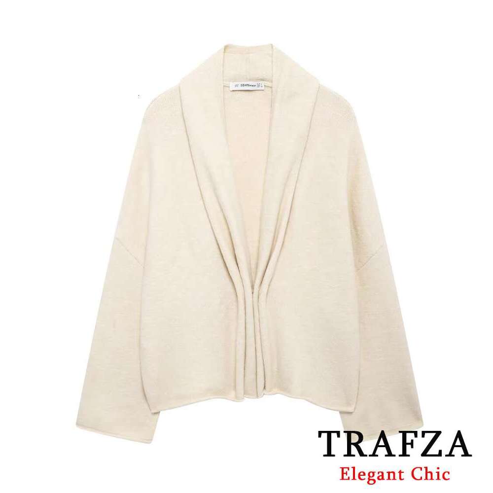 TRAFZA Casual Simple Women's V-Neck Loose Elegant Tops New 2024 Spring Autumn Fasion Shirts Hight Street Shirt