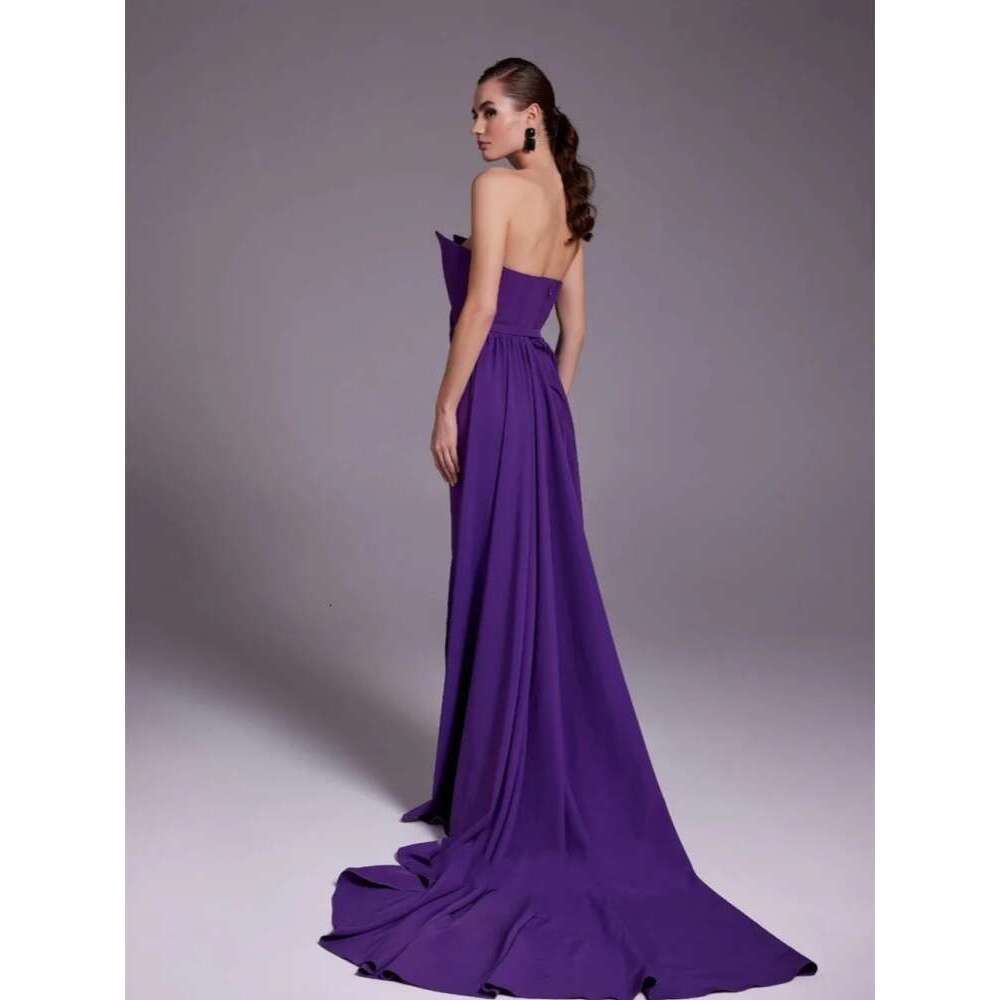 Purple long evening sexy slim fit strapless pleated formal ball Dubai women's party prom dress