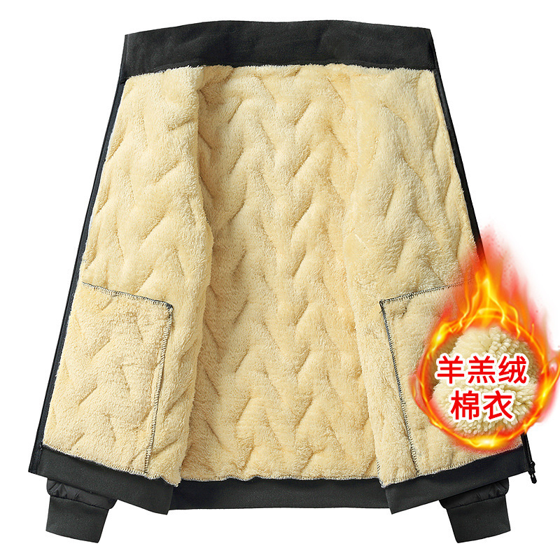 2024 New Designer Lamb Men's Winter Wool Thick Clothes Warm Loose Stand up Collar Jacket Dad's Cotton Jacket