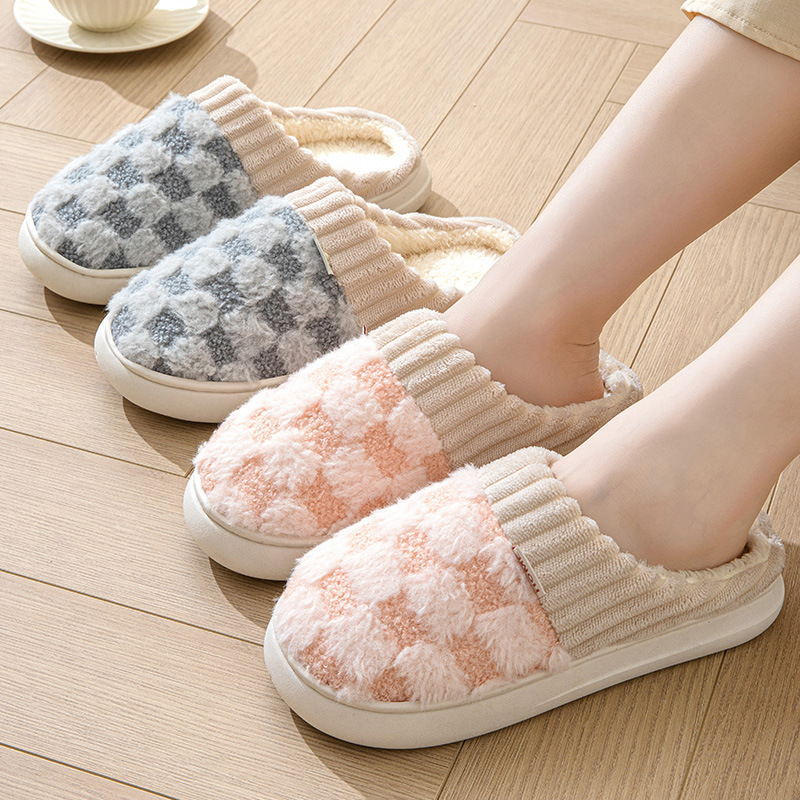 High quality autumn and winter indoor home anti slip thick bottom couple bedroom wearing NEW hot plush cotton slippers for women