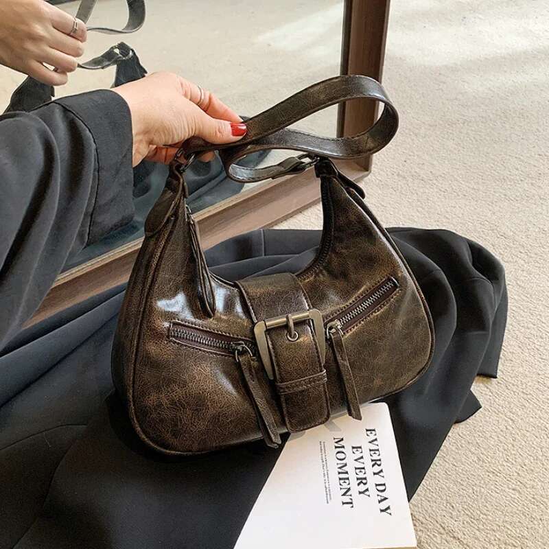 Belt Retro Design PU Leather Shoulder Bags for Women 2025 Y2K Small Vintage Female Underarm Crossbody Bag Fashion Handbags