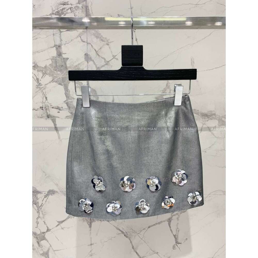 Women 3D Sequined Wer Decoration Shinny Mini A-E Skirt