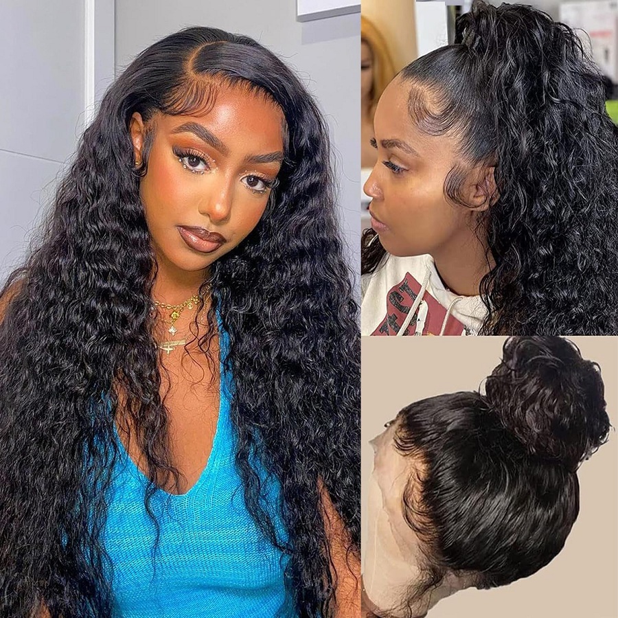 6x6 Glueless Deep Wave Frontal Human 200 Density 13x4 HD Transparent Lace Brazilian Hair Front Wig For Women