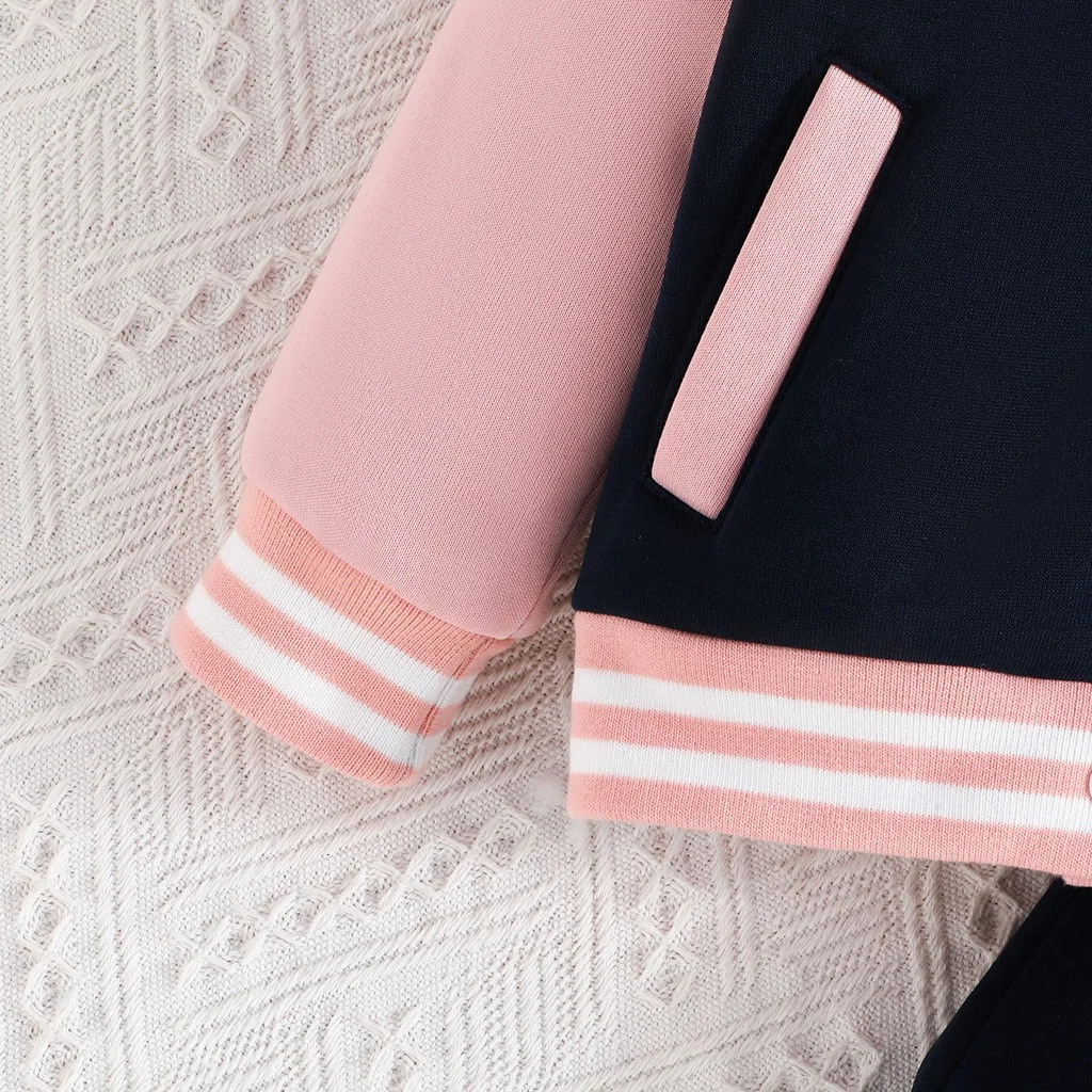 Girl 6 Months - 3 Years old Pink Baseball Uniform Button jacket Long Sleeve Coat and Pants Outfit Toddler Infant Clothing Set 241028