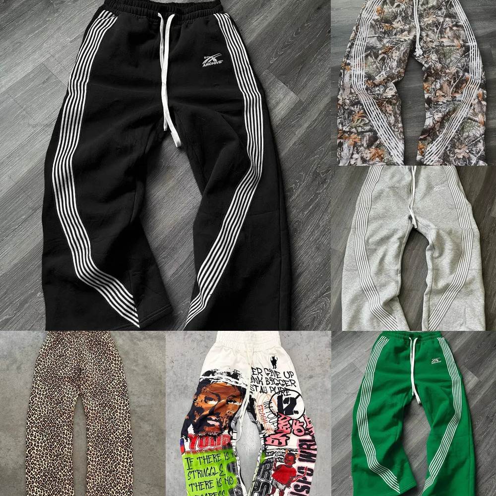 mens pants y2k retro streetwear sweatpants gothic high street hip hop retro stripes baggy casual pants mens womens elastic waist jogging trousers 3a