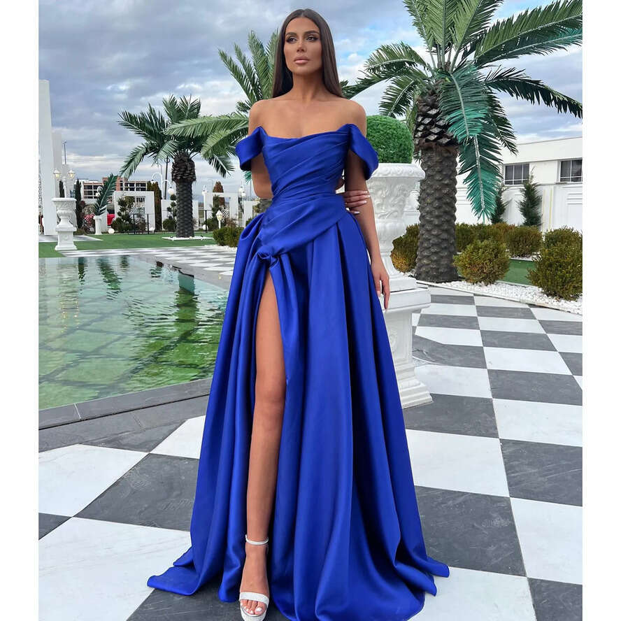 Royal Blue A E Prom Dress Off Shoulder Split Formal Evening Dresses Elegant Ogstuff Pleats Party Gowns For Special Ocns Ruffles Robe De Soiree 0515