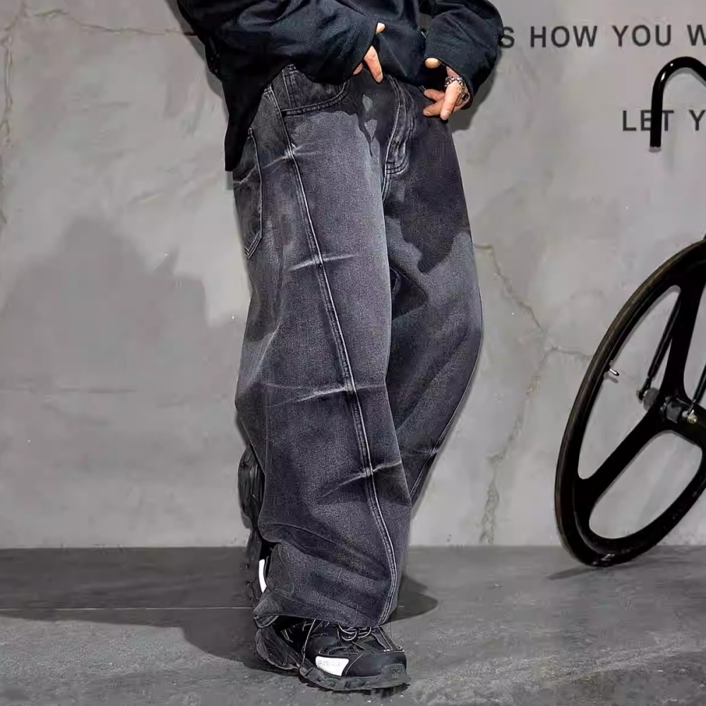 High Quality Hip Hop Baggy For Men American Streetwear Denim Pants Vintage Haruku Casual Cargo Trousers Gray Jeans Male